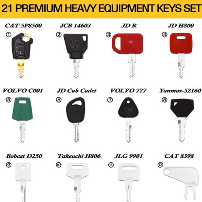 21-Piece Solid Carbon Steel & Brass Heavy Equipment Key Set