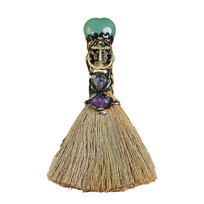 Natural Green Aventurine Magic Broom HandmadeWitch Broom Reiki Healing Crystal