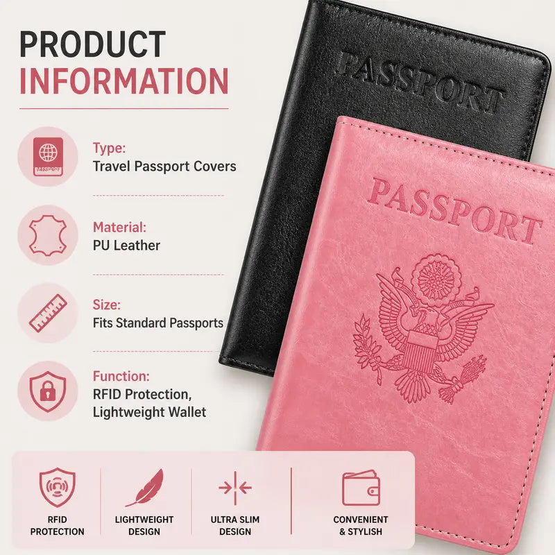 2-Pack Passport Holders – Ultra Slim PU Leather Wallets for Men & Women