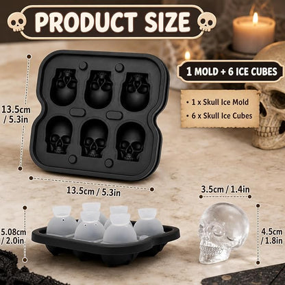 Skull Ice Cube Mold, 6-Cavity Silicone Ice Tray for Whiskey, Cocktails