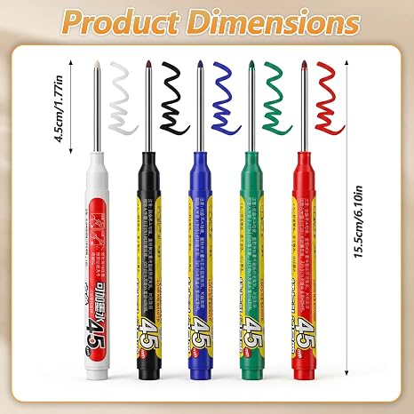 Refillable Water-Resistant Construction Marker, Heavy-Duty Carpenter Pen for Woodworking & Plumbing