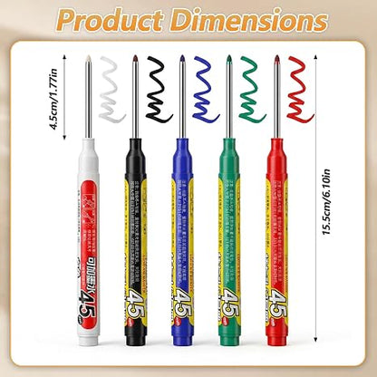 Refillable Water-Resistant Construction Marker, Heavy-Duty Carpenter Pen for Woodworking & Plumbing