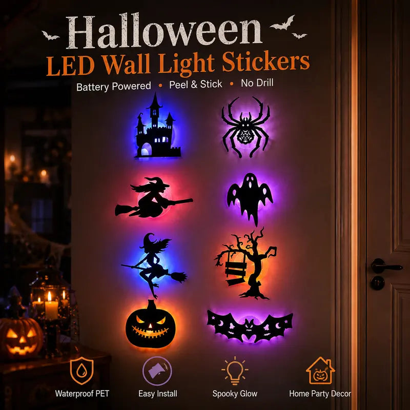32PCS Halloween LED Silhouette Wall Light Stickers
