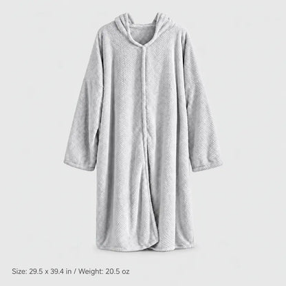 Women's Thickened Long-Sleeve Hooded Fleece Bathrobe (One Size)
