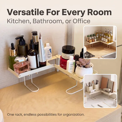 Steel Foldable Shelf Organizer for Homeowners - No-Drilling Over-Faucet Caddy with Adjustable Legs