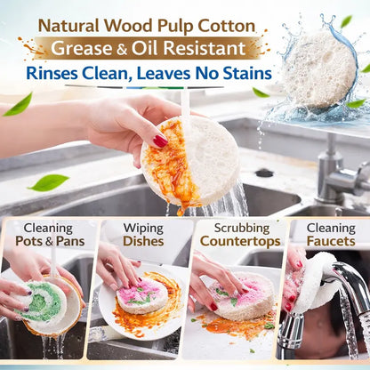 3PCS Wood-Based Eco-Friendly Cellulose Scrubber Pads - Scratch Free, Thickened Sof
