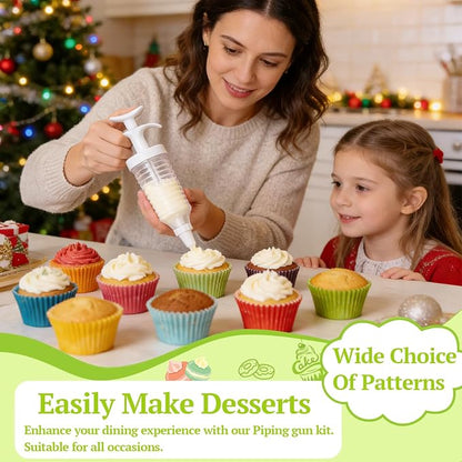 Professional Cake Decorating Kit, Piping Nozzle with Syringe, 8 Plastic Pastry Tips