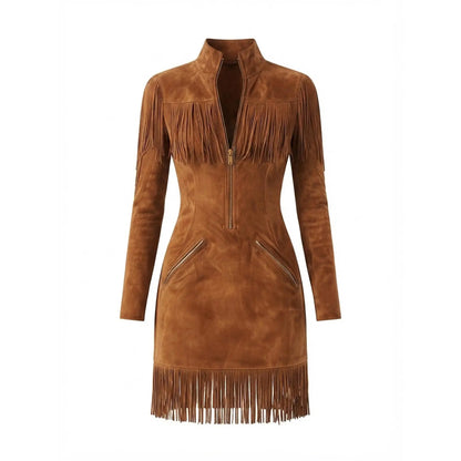 Women's Faux Suede Fringe Mini Dress