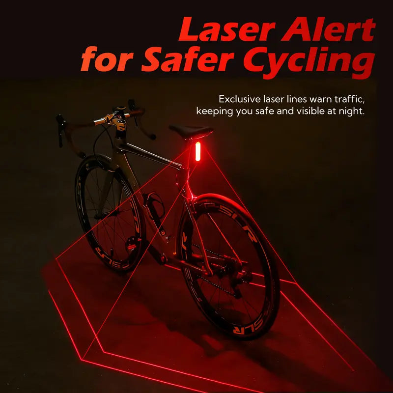 Unisex Smart Bike Tail Light - 3.15in, 5 LED, Laser Indicator, USB-Rechargeable