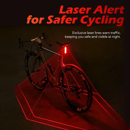 Unisex Smart Bike Tail Light - 3.15in, 5 LED, Laser Indicator, USB-Rechargeable