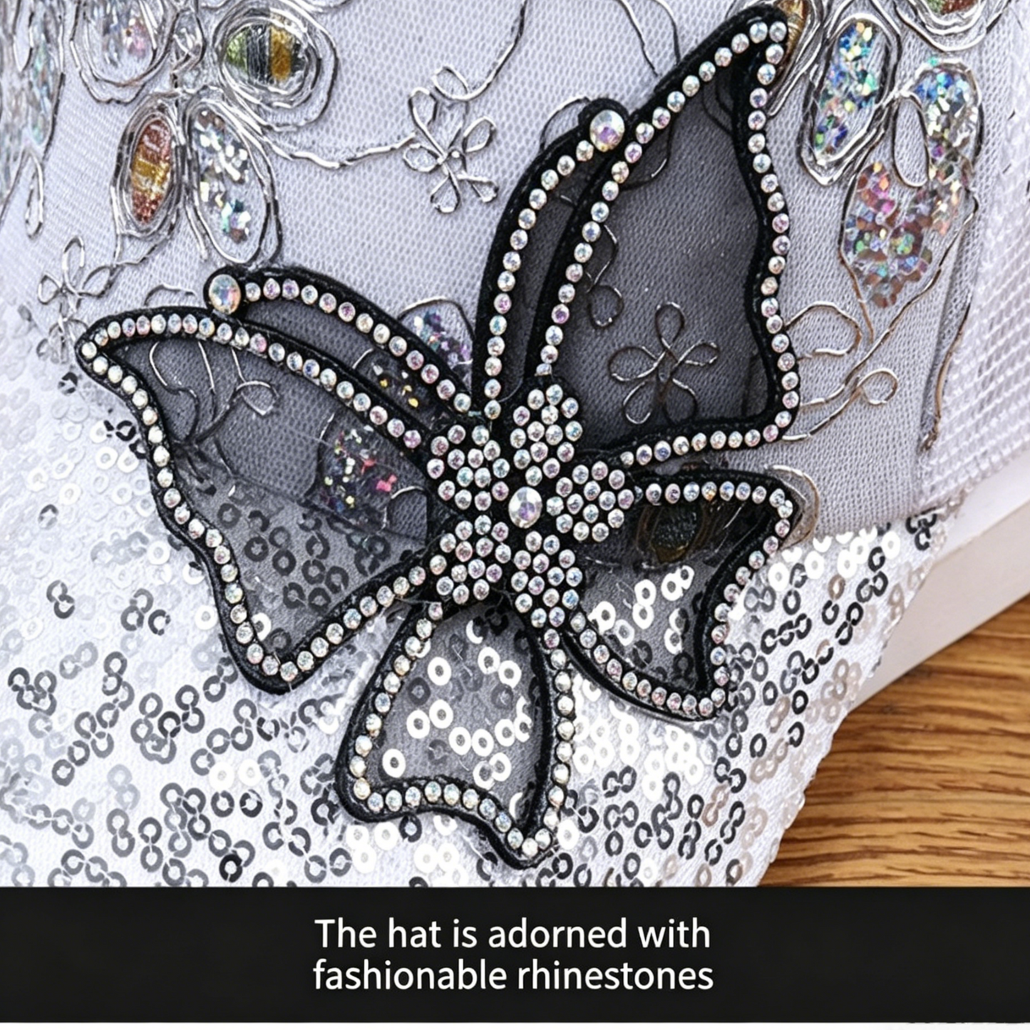 Sequined Rhinestone Baseball Cap Outdoor Summer Shade Ladies Big Butterfly Cap