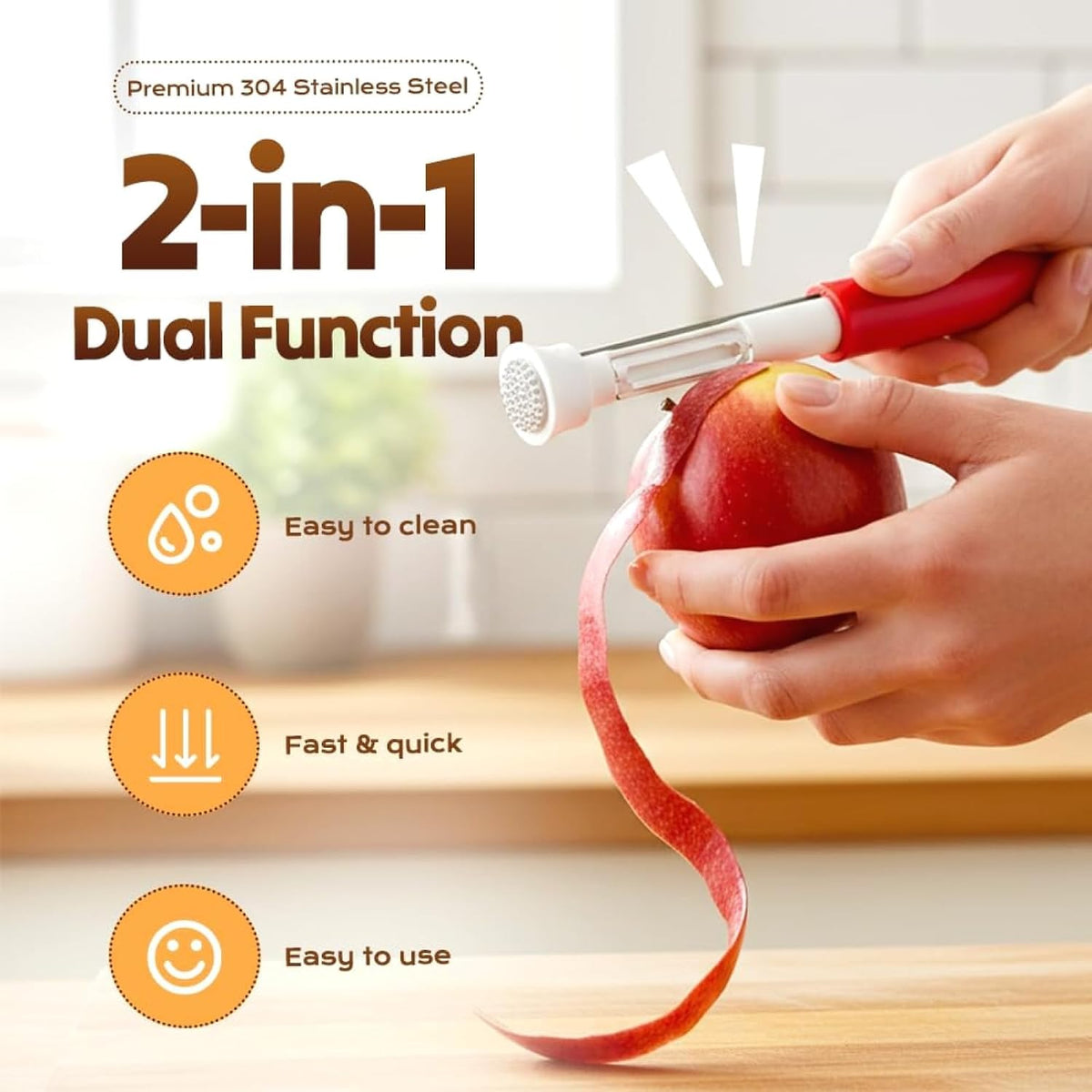2PCS 2-in-1 Stainless Steel Fruit and Vegetable De-seeding and Coring Tool