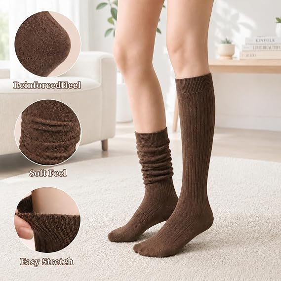 Women's 5-Pair Pack Thermal Thickened Mid-Calf Socks – Slim-Fit Solid Color with Side Stripe