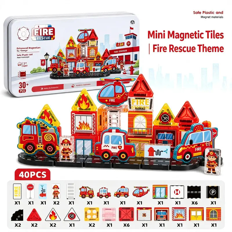 40 Pcs Mini Magnetic Tiles Construction Building Blocks Toy with Iron Storage Box