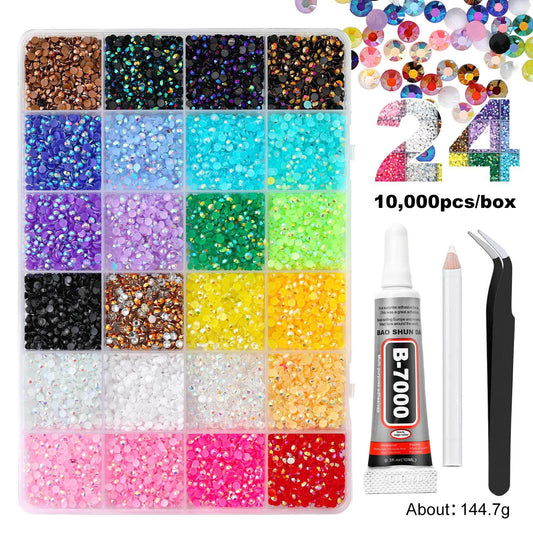 24-Piece Multicolor Flat Back Rhinestone Nail Art Kit