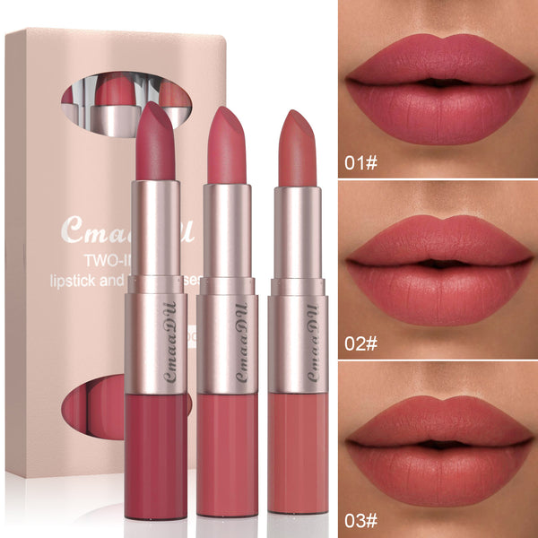 3PCS 2-in-1 Lipstick & Lip Gloss Set – Matte, Long-Lasting, and Waterproof