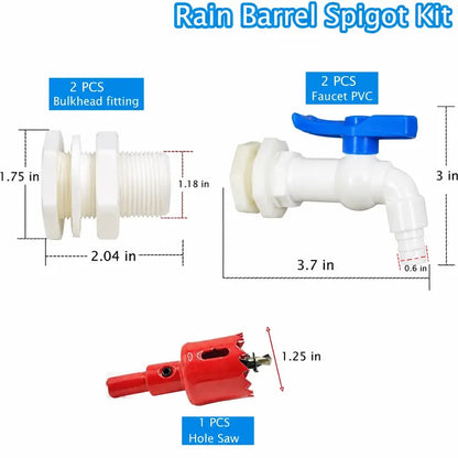 Rain Barrel Spigot Kit, Rain Barrel Faucet Kit with Hole Saw and 1/2" PVC Bulkhead Fitting for Water Barrel