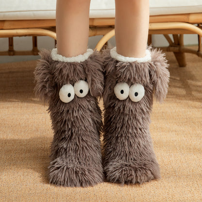 Women's Winter Warm Fuzzy Non-Slip Slipper Socks with Cute Big Eyes
