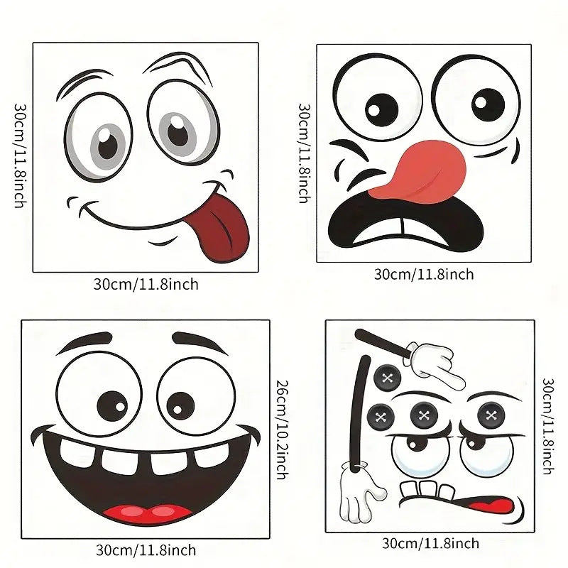 4Pcs Interesting Cartoon Face Self-Adhesive Disposable Stickers