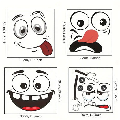 4Pcs Interesting Cartoon Face Self-Adhesive Disposable Stickers