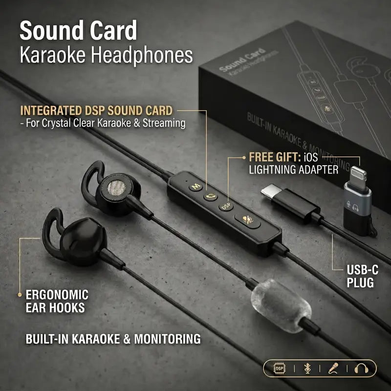 Karaoke Sound Card Wired Headphones Built in In-Ear Monitoring