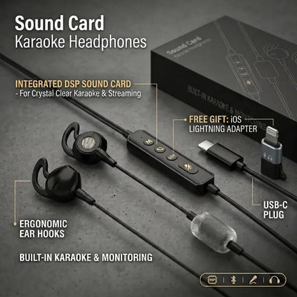 Karaoke Sound Card Wired Headphones Built in In-Ear Monitoring