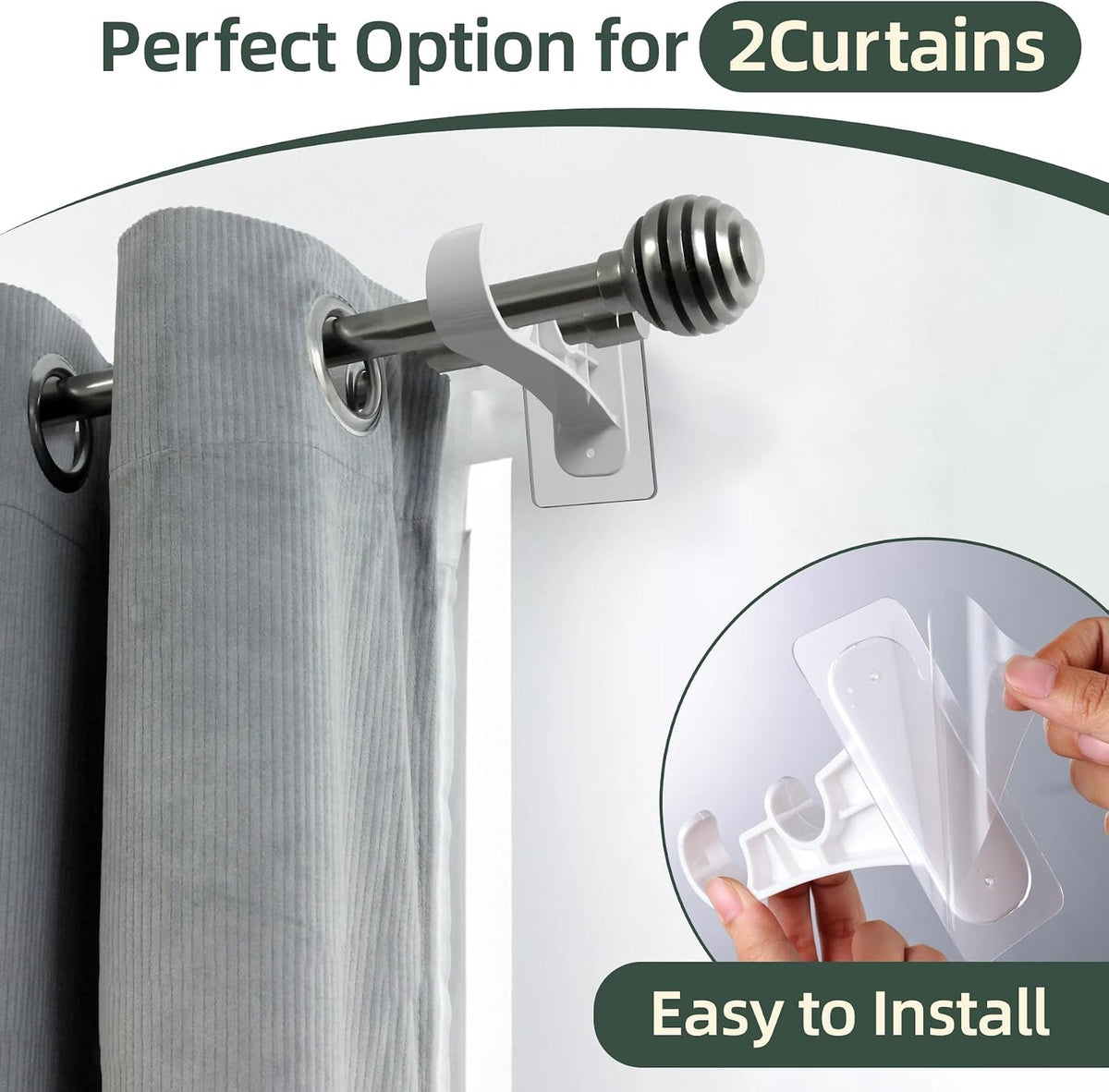 2-Pack No-Drill Double Curtain Rod Brackets