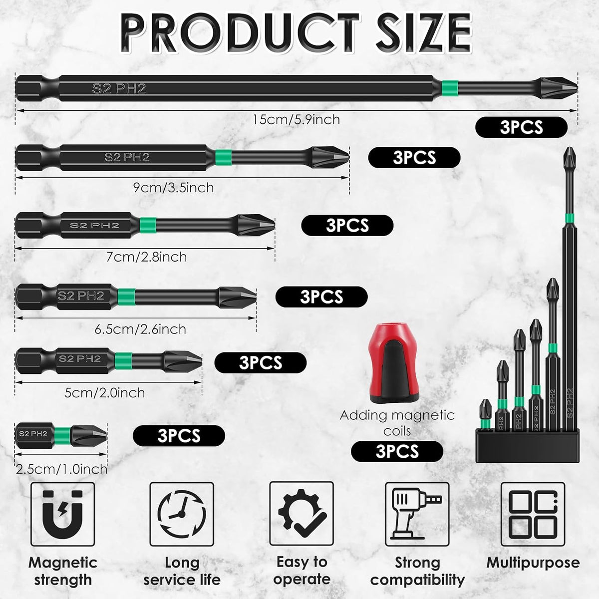 18-Piece Magnetic Phillips Drill Bit Set