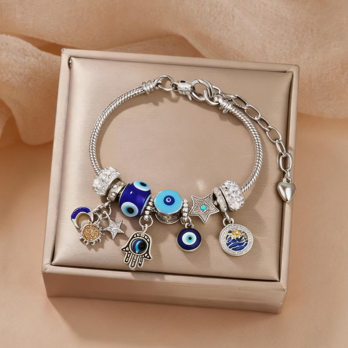 Celestial Charm Bracelet for Women | Moon, Hamsa Hand, Evil Eye & Tree of Life Charms