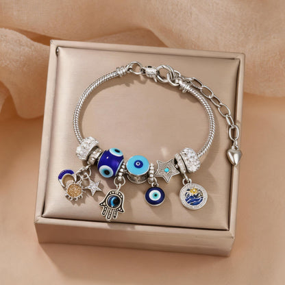 Celestial Charm Bracelet for Women | Moon, Hamsa Hand, Evil Eye & Tree of Life Charms