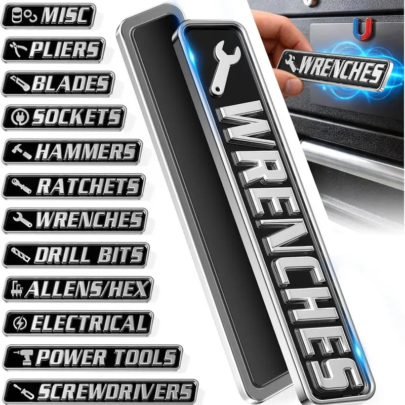 12 Pack of Magnetic Toolbox Labels,Designed for toolboxes