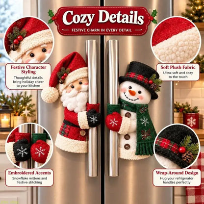 Christmas Handle Covers, Plush Santa & Snowman Handle Huggers for Refrigerator