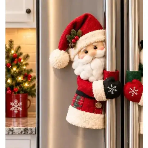 Christmas Handle Covers, Plush Santa & Snowman Handle Huggers for Refrigerator