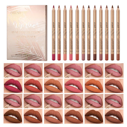 12 Colors Lip Liner Set, Brown Pink Red Series Lip Liners
