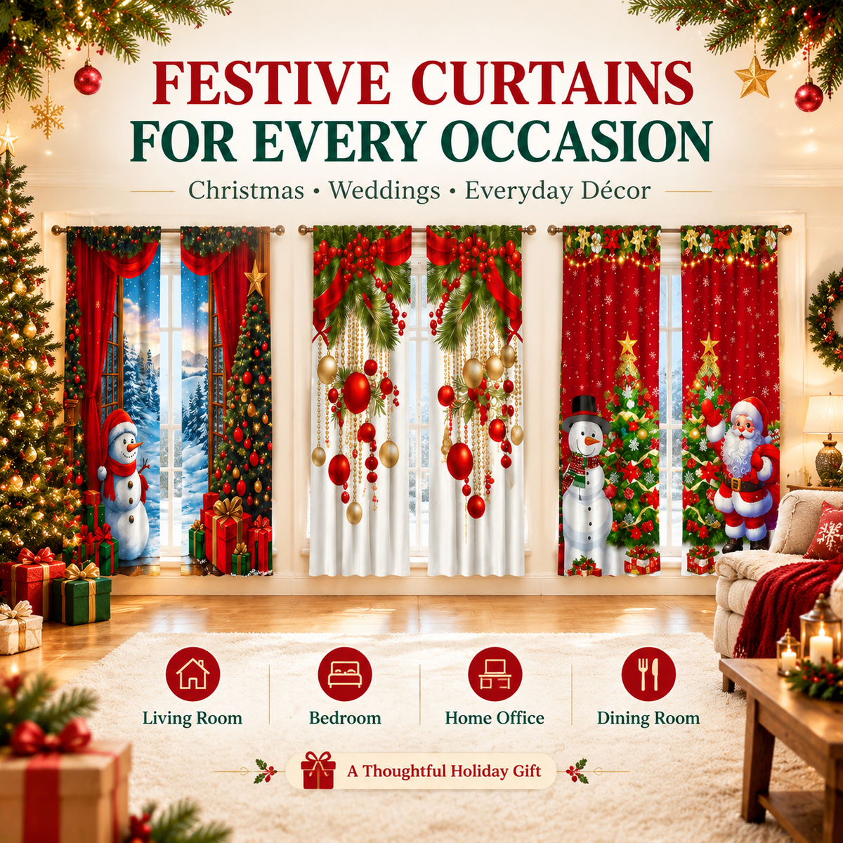 Digitally Printed Polyester Christmas Curtains
