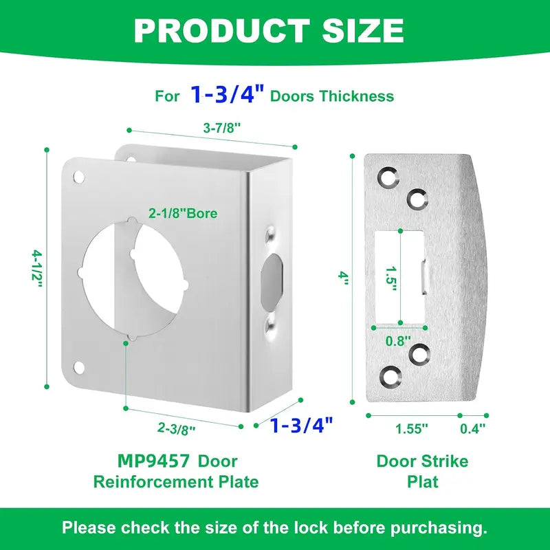 Door Reinforcement Plate & Security Strike Plate for 1-3/4" Doors