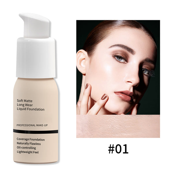Waterproof Long-Lasting Oil-Control Soft Matte Liquid Foundation, 30ml