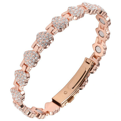 Women's Rose Gold-Tone Heart Link Bracelet with Crystal Accents