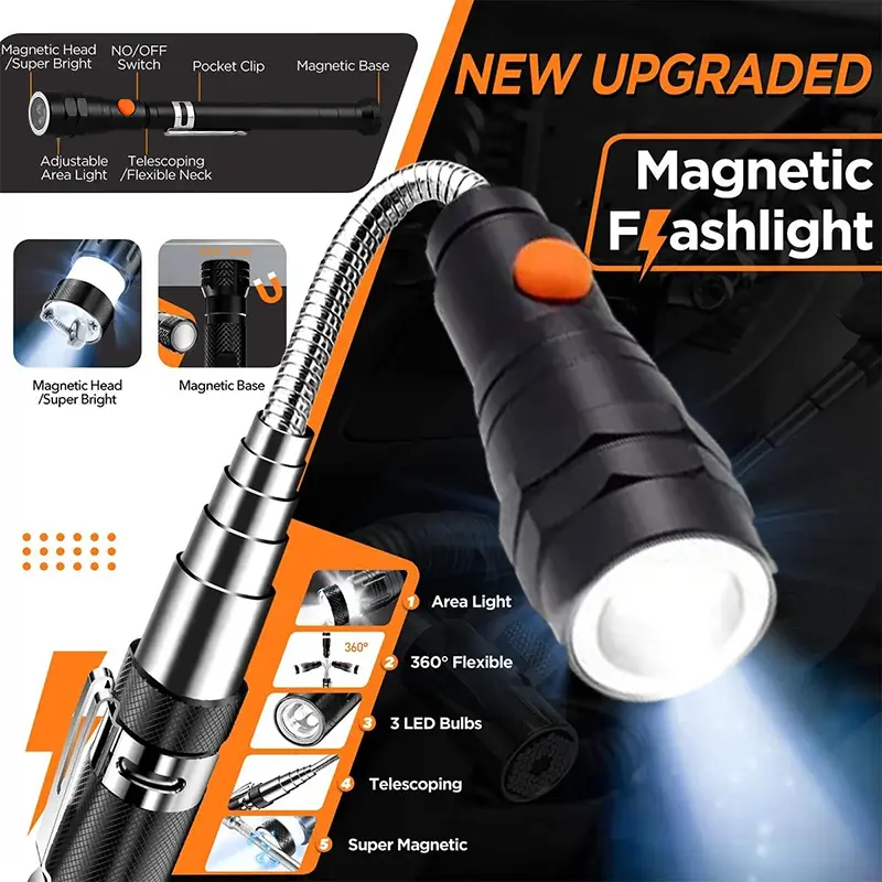 Extendable Magnetic Pickup Tools - Telescoping Magnet with LED Flashlight Gifts for Men