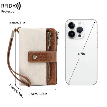 Women RFID Blocking Soft Leather Tri-fold Large Capacity Compact Card Holder with Zipper Coin Pocket 2 ID Window