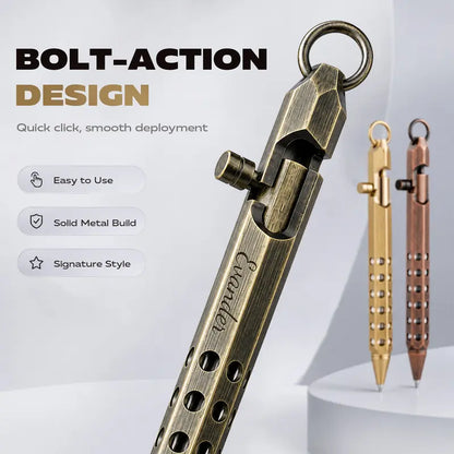 Vintage Brass Style Retractable Writing Pen with Keyring