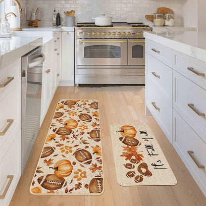 2 Pcs Autumn Pumpkin Football Maple Leaf Floor Mat Set