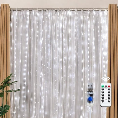 300LED USB-Powered Curtain Fairy Lights with Remote Control