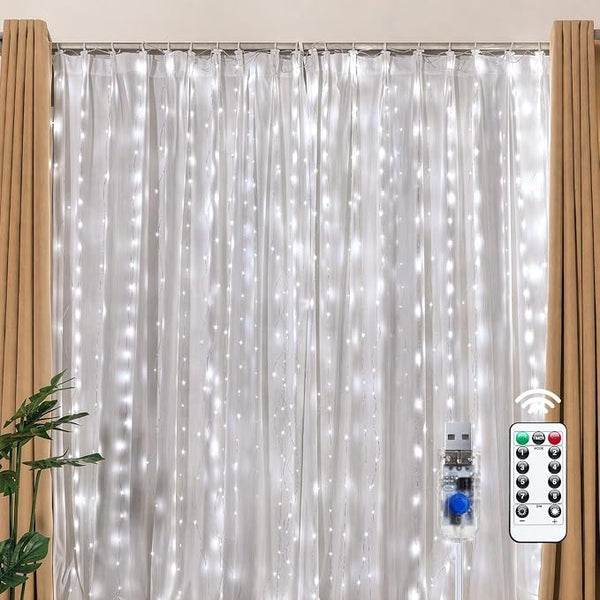 300LED USB-Powered Curtain Fairy Lights with Remote Control