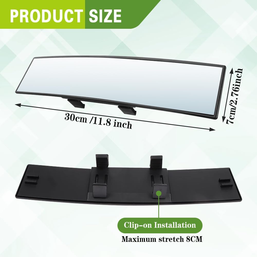 Panoramic Rear View Mirror, 12 Inch Wide Angle Clip On Mirror