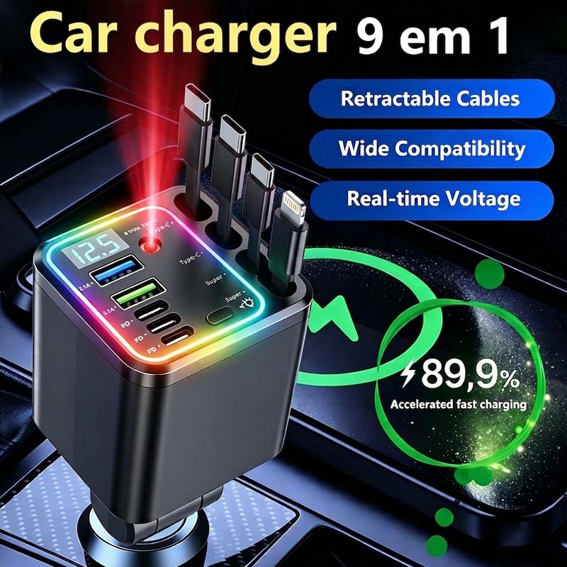 9-in-1 Fast Charging Station with 4 Built-in Cables