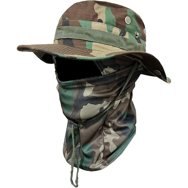 Mens Camouflage Bucket Hat & Sun Protection Face Covering Set