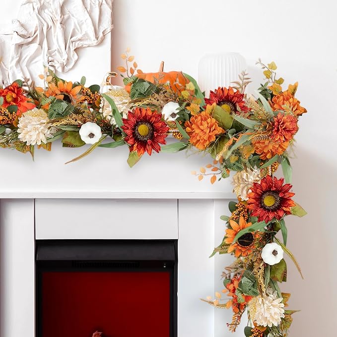 6ft Synthetic Fall Leaves Garland with Pumpkin