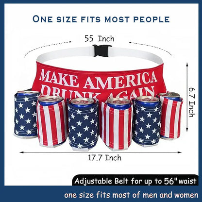 Patriotic USA Flag 6 Pack Can Holder Drink Belt, Classic Drinkware, Adjustable Holster for Men