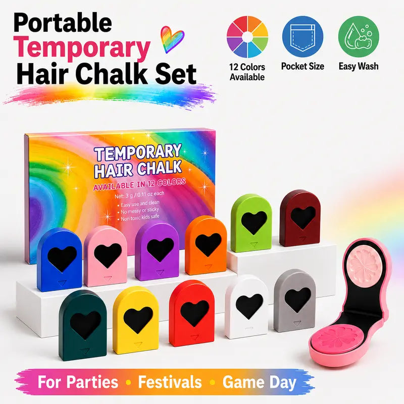 Washable Temporary Hair Chalk Set - Portable